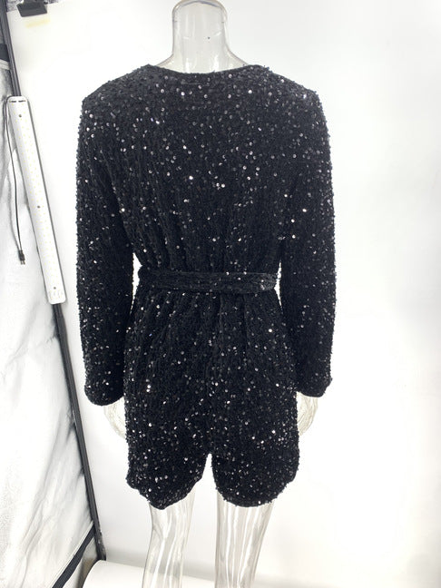 🎅Soldes de Noël - 50% de réduction🎄Ensemble short à manches longues à sequins