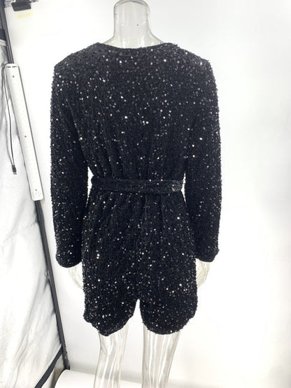 🎅Soldes de Noël - 50% de réduction🎄Ensemble short à manches longues à sequins