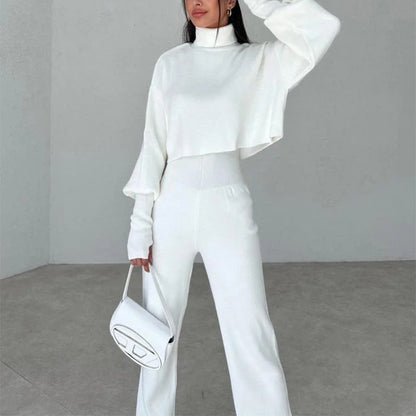 🔥Soldes anticipées du Black Friday : -50 %🔥Ensemble top court col montant manches longues et pantalon pour femme