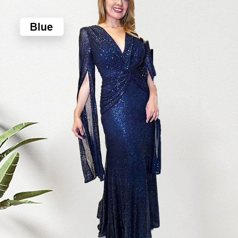 🔥🖤Black Friday Sale: 50% RABATT🔥Paillettenbesetztes Abendkleid mit V-Ausschnitt und Plissée-Saum