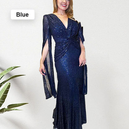 🔥🖤Black Friday Sale: 50% RABATT🔥Paillettenbesetztes Abendkleid mit V-Ausschnitt und Plissée-Saum