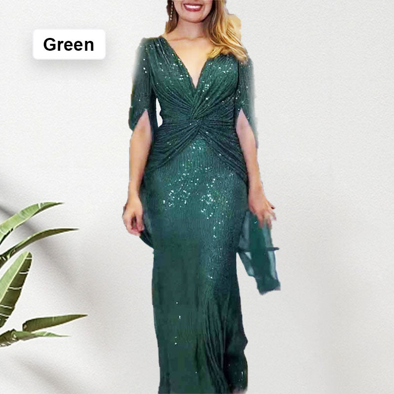 🔥🖤Black Friday Sale: 50% RABATT🔥Paillettenbesetztes Abendkleid mit V-Ausschnitt und Plissée-Saum