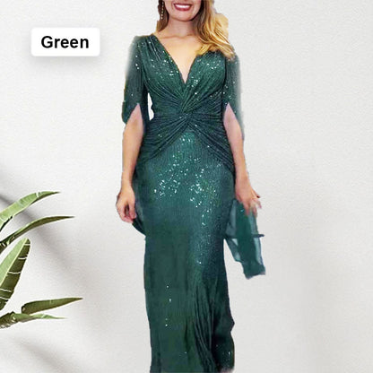 🔥🖤Black Friday Sale: 50% RABATT🔥Paillettenbesetztes Abendkleid mit V-Ausschnitt und Plissée-Saum