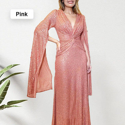 🔥🖤Black Friday Sale: 50% RABATT🔥Paillettenbesetztes Abendkleid mit V-Ausschnitt und Plissée-Saum