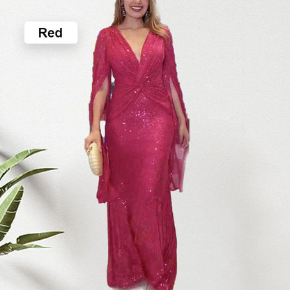 🔥🖤Black Friday Sale: 50% RABATT🔥Paillettenbesetztes Abendkleid mit V-Ausschnitt und Plissée-Saum