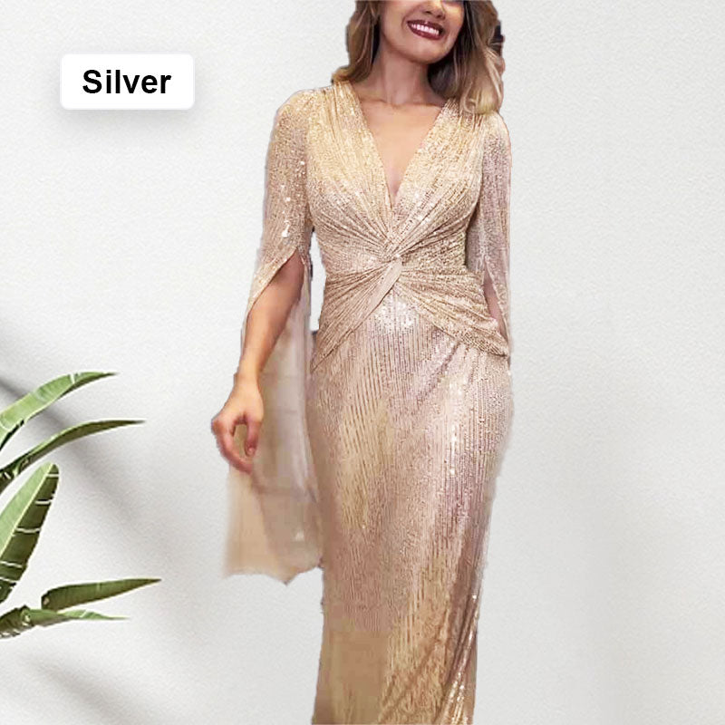 🔥🖤Black Friday Sale: 50% RABATT🔥Paillettenbesetztes Abendkleid mit V-Ausschnitt und Plissée-Saum