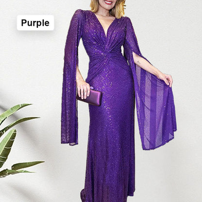 🔥🖤Black Friday Sale: 50% RABATT🔥Paillettenbesetztes Abendkleid mit V-Ausschnitt und Plissée-Saum