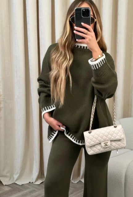 🔥Offre limitée -50% 🔥Ensemble deux pièces décontracté en tricot de couleur unie