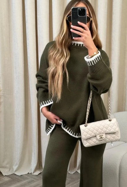🔥Offre limitée -50% 🔥Ensemble deux pièces décontracté en tricot de couleur unie