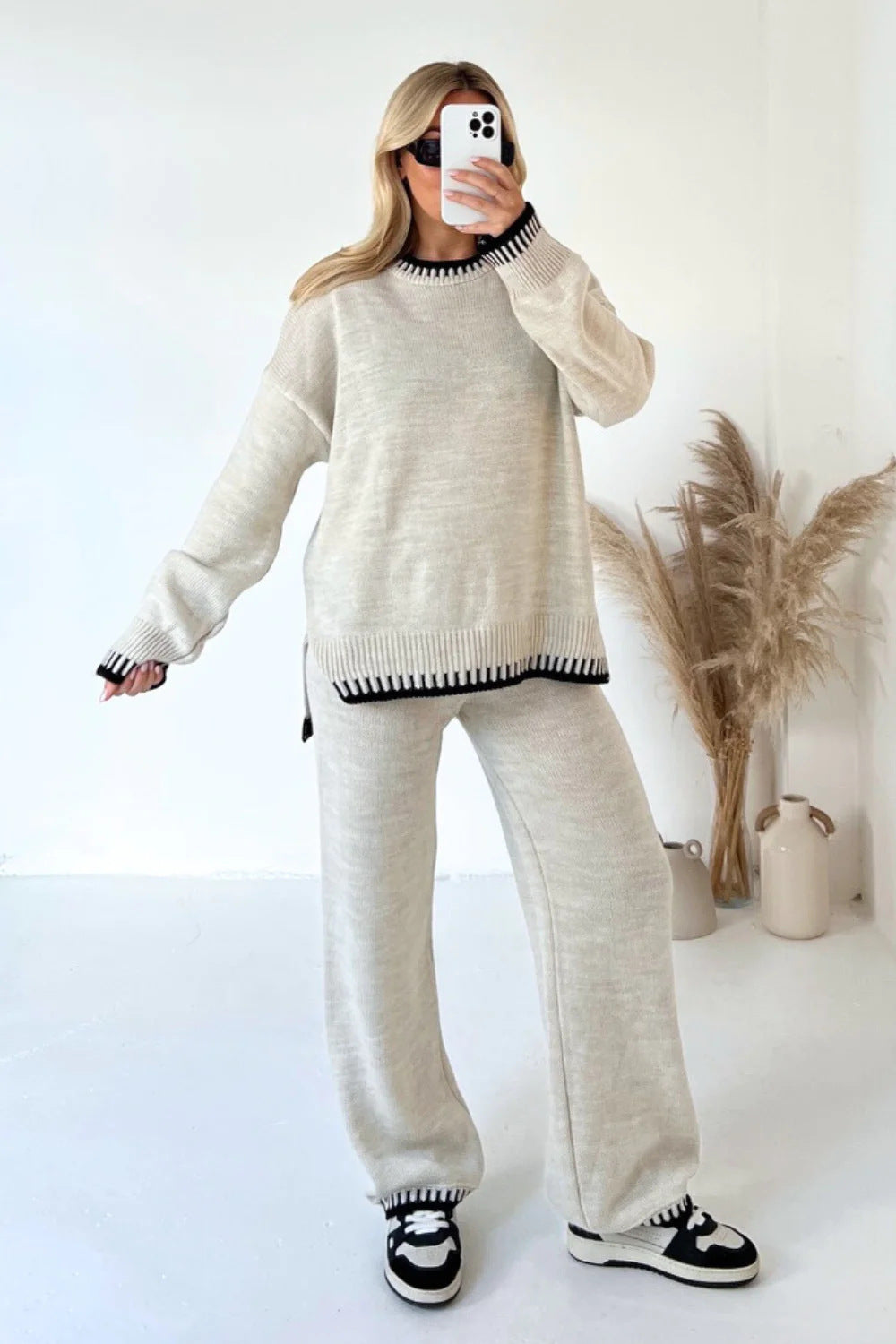 🔥Offre limitée -50% 🔥Ensemble deux pièces décontracté en tricot de couleur unie