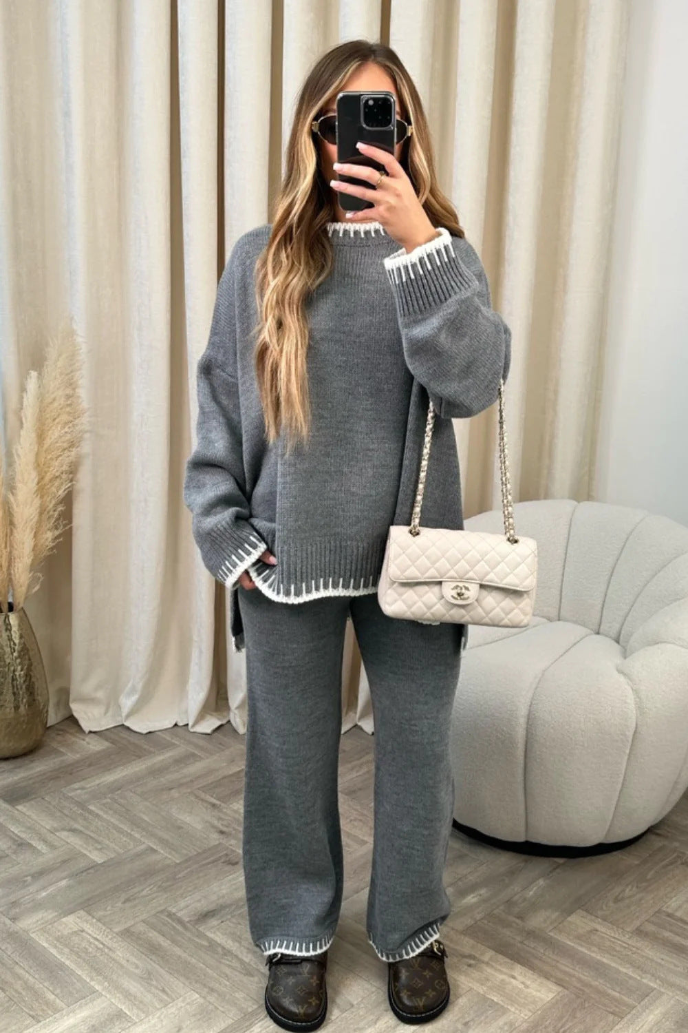 🔥Offre limitée -50% 🔥Ensemble deux pièces décontracté en tricot de couleur unie