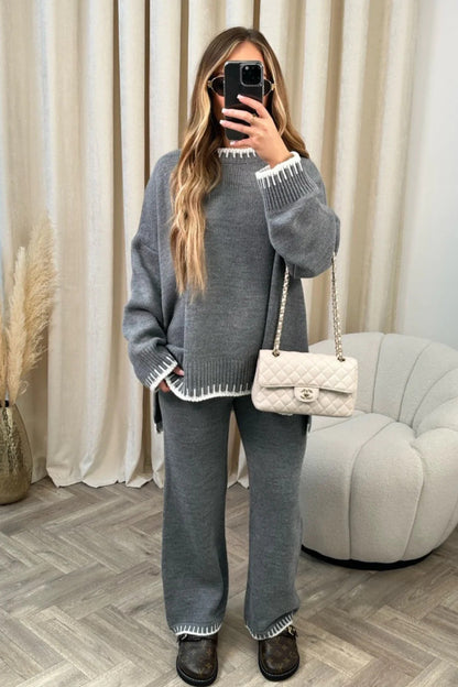🔥Offre limitée -50% 🔥Ensemble deux pièces décontracté en tricot de couleur unie