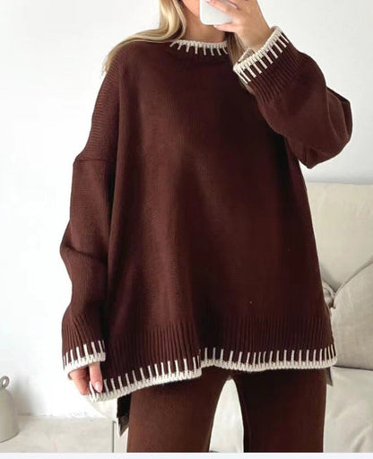 🔥Offre limitée -50% 🔥Ensemble deux pièces décontracté en tricot de couleur unie