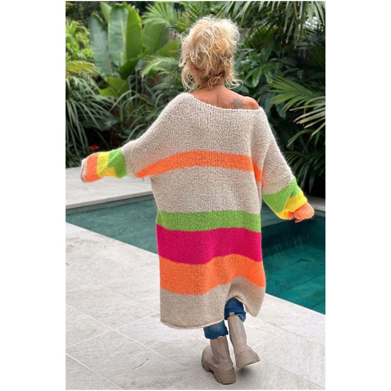 🔥🖤Vente anticipée Black Friday : 50 % de réduction🔥Robe pull col V à imprimé lettrage et blocs de couleur