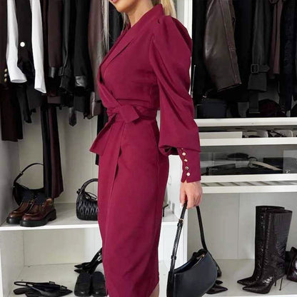 🔥🖤Soldes du Black Friday : 50 % de réduction🔥Robe longue à manches longues, col en V et taille nouée fendue pour femme