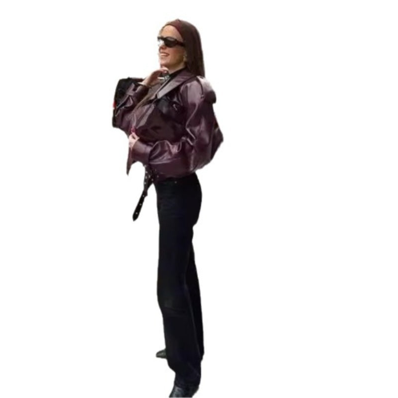 💕Retro-Kurzjacke aus PU-Leder mit Revers