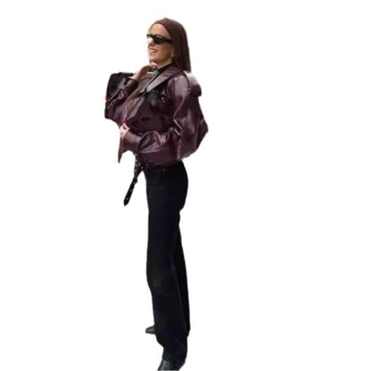 💕Retro-Kurzjacke aus PU-Leder mit Revers