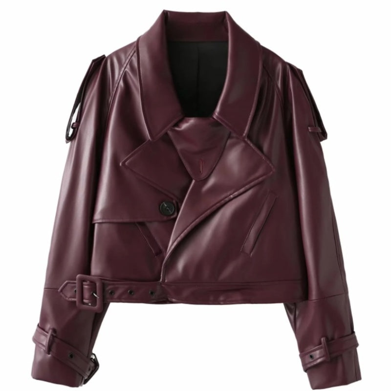 💕Retro-Kurzjacke aus PU-Leder mit Revers