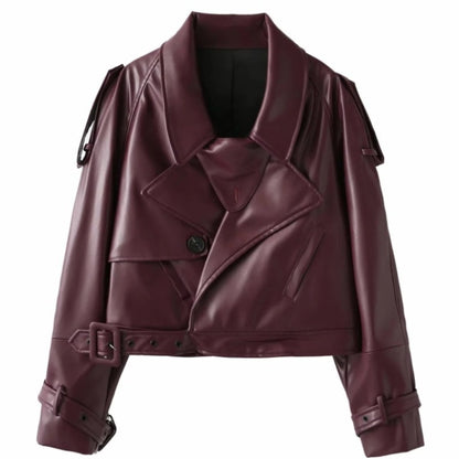 💕Retro-Kurzjacke aus PU-Leder mit Revers
