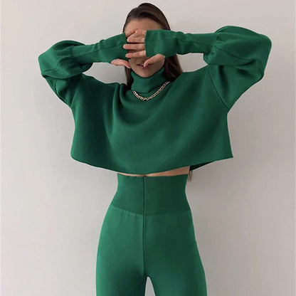 🔥Soldes anticipées du Black Friday : -50 %🔥Ensemble top court col montant manches longues et pantalon pour femme