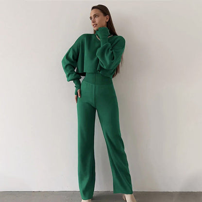 🔥Soldes anticipées du Black Friday : -50 %🔥Ensemble top court col montant manches longues et pantalon pour femme