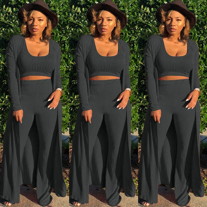 🔥Früher Black Friday Sale: 50% RABATT🔥Damen-Strick-Tanktop, High-Waist-Leggings und langer Cardigan, 3-teiliges Set