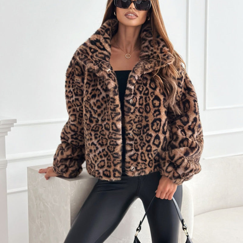 🔥Early Black Friday Sale:50% RABATT🔥Damen-Kurzmantel aus Plüsch mit Leopardenmuster