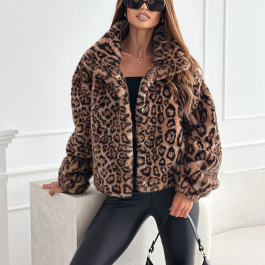 🔥Early Black Friday Sale:50% RABATT🔥Damen-Kurzmantel aus Plüsch mit Leopardenmuster