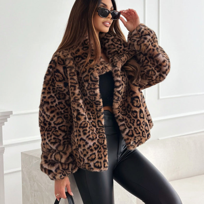 🔥Early Black Friday Sale:50% RABATT🔥Damen-Kurzmantel aus Plüsch mit Leopardenmuster