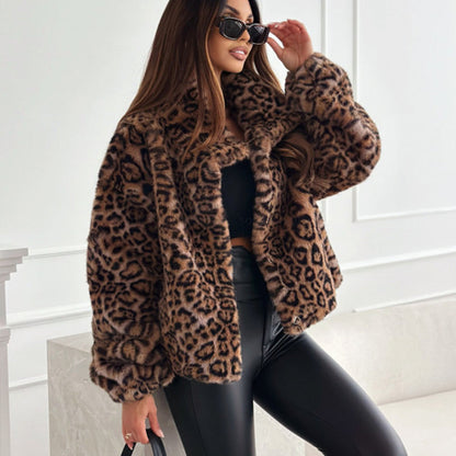 🔥Early Black Friday Sale:50% RABATT🔥Damen-Kurzmantel aus Plüsch mit Leopardenmuster