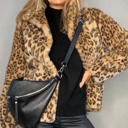 🔥Early Black Friday Sale:50% RABATT🔥Damen-Kurzmantel aus Plüsch mit Leopardenmuster