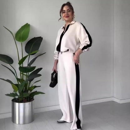 🔥Nur für kurze Zeit 50% Rabatt🔥2-teiliges Set für Damen: Oberteil mit Reißverschluss und Revers & Hose