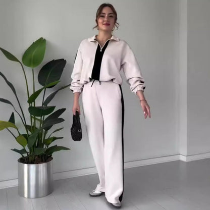 🔥Nur für kurze Zeit 50% Rabatt🔥2-teiliges Set für Damen: Oberteil mit Reißverschluss und Revers & Hose