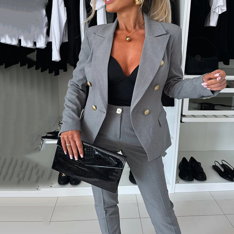 🔥🖤Black Friday Sale: 50% Rabatt🔥Damen-Blazer & Hose im Set, zweireihig