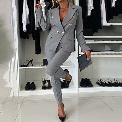 🔥🖤Black Friday Sale: 50% Rabatt🔥Damen-Blazer & Hose im Set, zweireihig