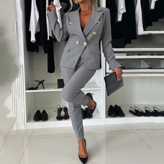 🔥🖤Black Friday Sale: 50% Rabatt🔥Damen-Blazer & Hose im Set, zweireihig