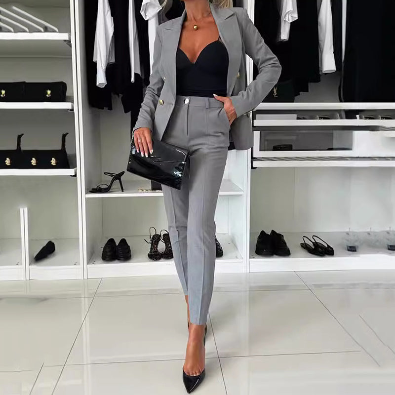 🔥🖤Black Friday Sale: 50% Rabatt🔥Damen-Blazer & Hose im Set, zweireihig
