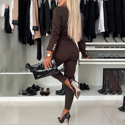 🔥🖤Black Friday Sale: 50% Rabatt🔥Damen-Blazer & Hose im Set, zweireihig