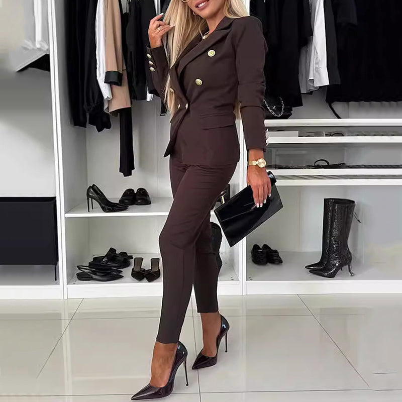 🔥🖤Black Friday Sale: 50% Rabatt🔥Damen-Blazer & Hose im Set, zweireihig