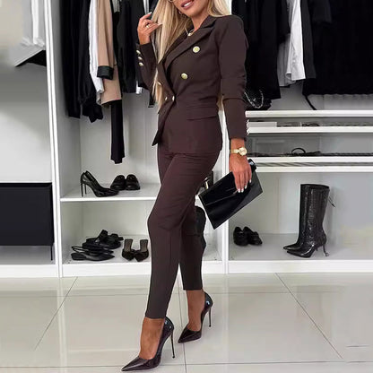 🔥🖤Black Friday Sale: 50% Rabatt🔥Damen-Blazer & Hose im Set, zweireihig