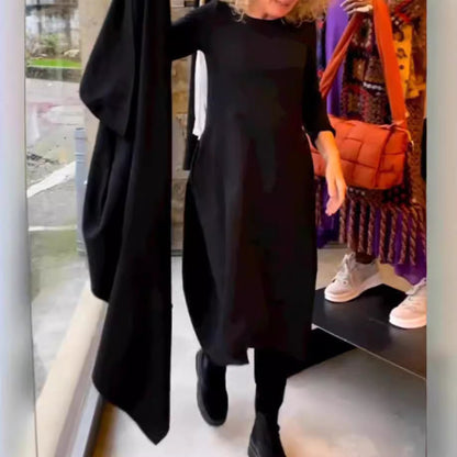 🔥🖤Soldes Black Friday : 50 % de réduction🔥Robe unie à manches longues et col rond