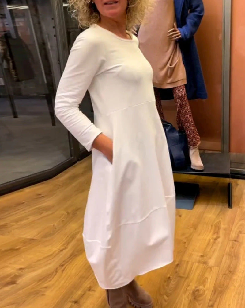 🔥🖤Soldes Black Friday : 50 % de réduction🔥Robe unie à manches longues et col rond