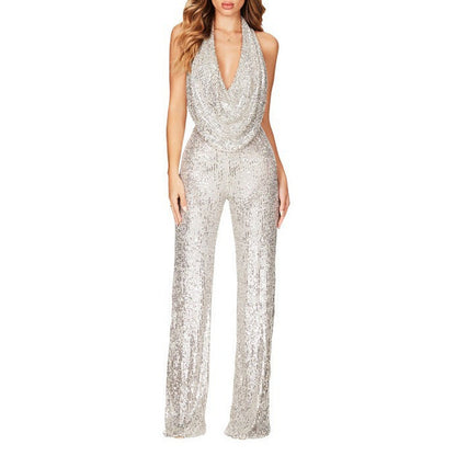 🖤Soldes Black Friday : 50 % de réduction🔥Combinaison sexy moulante à col montant et paillettes pour femme