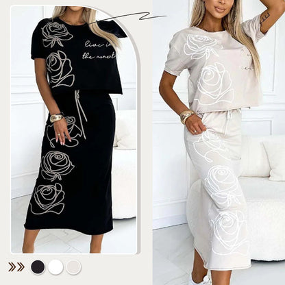 🔥🖤Black Friday Sale: 50% Rabatt🔥Damen 2-teilige Outfits Basic T-Shirt & Midirock