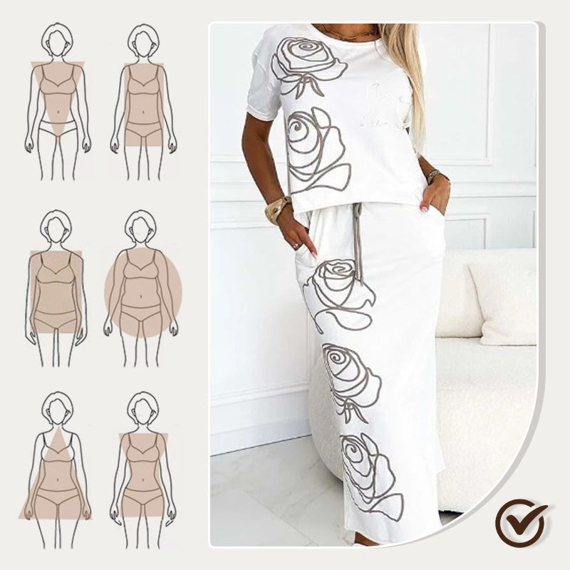 🔥🖤Black Friday Sale: 50% Rabatt🔥Damen 2-teilige Outfits Basic T-Shirt & Midirock