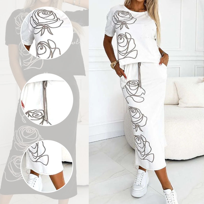 🔥🖤Black Friday Sale: 50% Rabatt🔥Damen 2-teilige Outfits Basic T-Shirt & Midirock