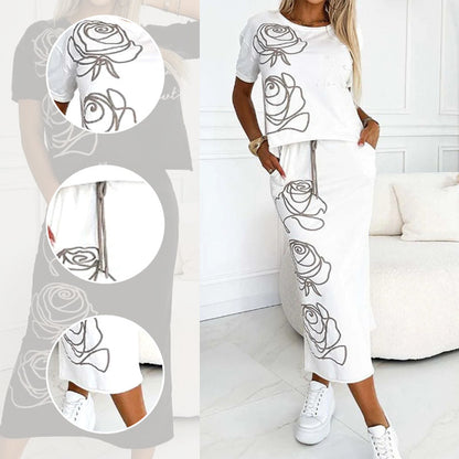 🔥🖤Black Friday Sale: 50% Rabatt🔥Damen 2-teilige Outfits Basic T-Shirt & Midirock