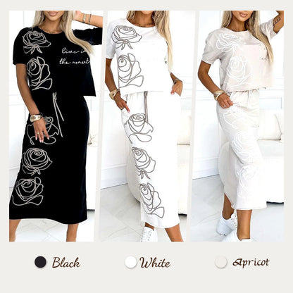 🔥🖤Black Friday Sale: 50% Rabatt🔥Damen 2-teilige Outfits Basic T-Shirt & Midirock