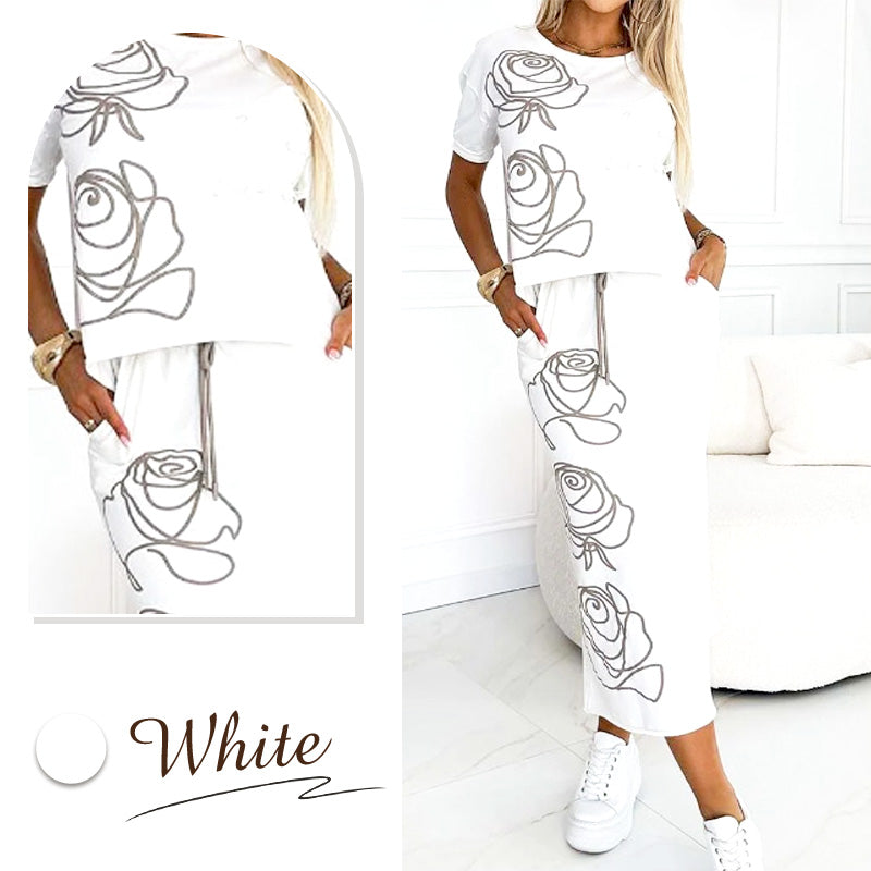 🔥🖤Black Friday Sale: 50% Rabatt🔥Damen 2-teilige Outfits Basic T-Shirt & Midirock