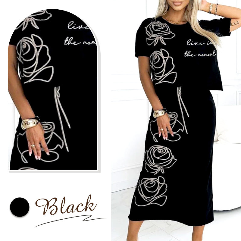 🔥🖤Black Friday Sale: 50% Rabatt🔥Damen 2-teilige Outfits Basic T-Shirt & Midirock
